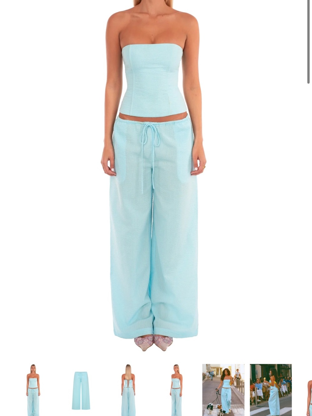 Light Blue Strapless Tube Top & Wide Leg Pants Set